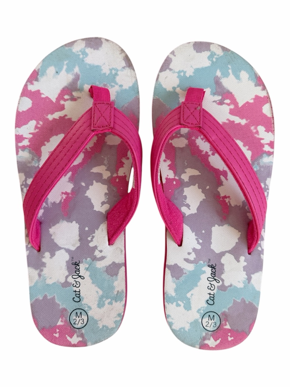 Cat & Jack Hot Pink Strap Tie-Dye Print Kids Flip Flops